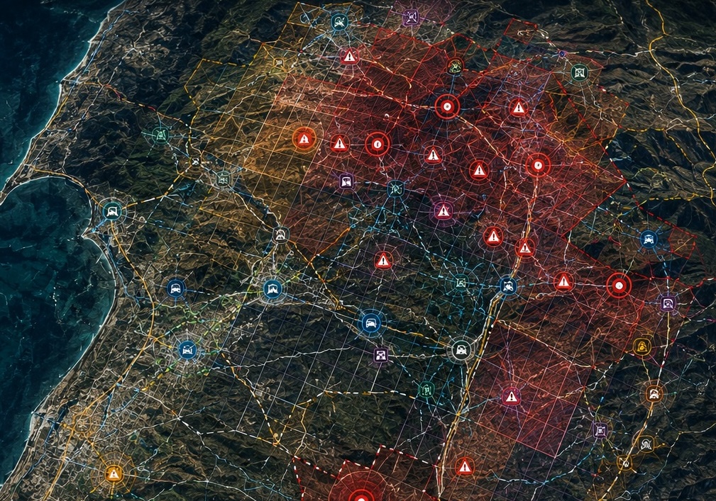 Operational terrain map with live intelligence markers